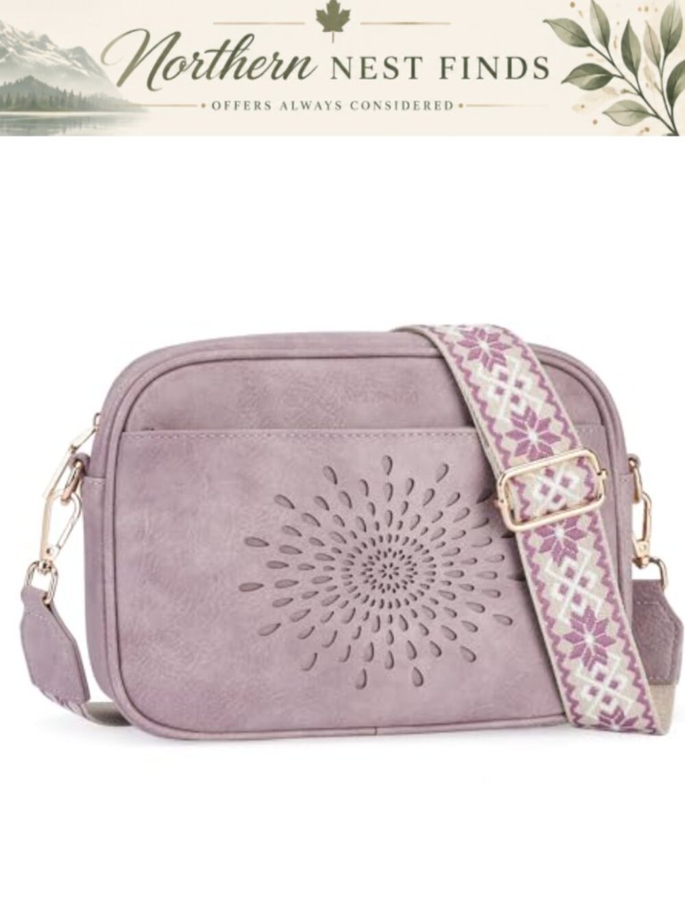 Vegan Leather Triple Zip Crossbody Bag with Adjustable Strap